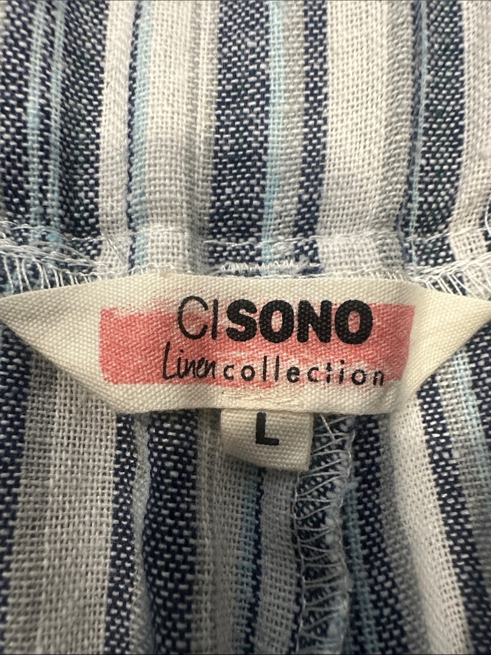 Ciso Blue and White Striped Wide-Leg Pants with Waist Tie - Picture 2 of 2